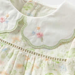 Dave&Bella Girls Summer Pure Cotton Green Floral Print T-shirt Short Pant Set