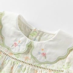 Dave&Bella Girls Summer Pure Cotton Green Floral Print T-shirt Short Pant Set