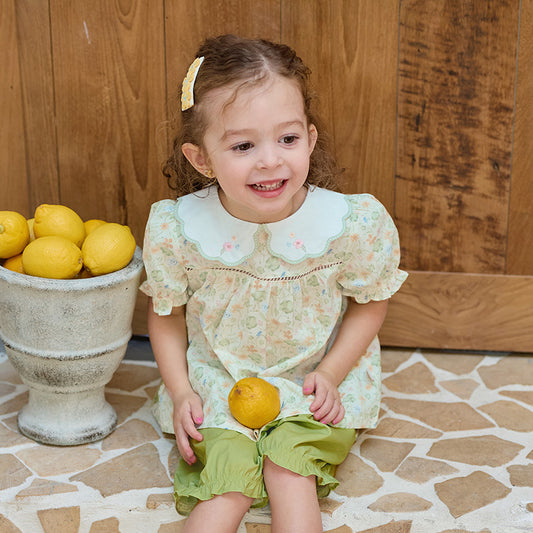 Dave&Bella Girls Summer Pure Cotton Green Floral Print T-shirt Short Pant Set