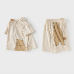 Dave&Bella Toddler Boys Summer Cute Brown Bear Print Soft Pajamas