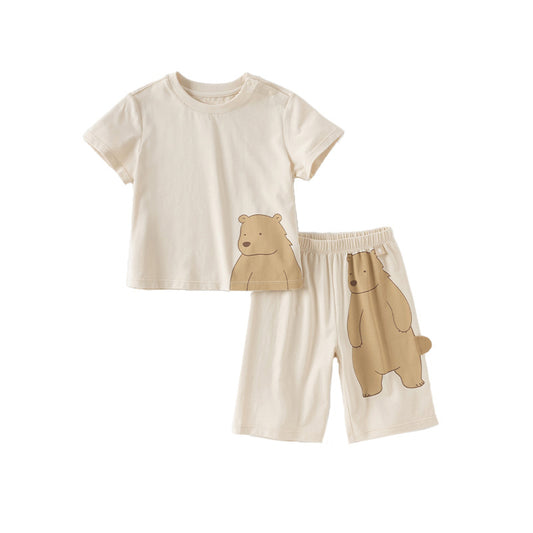 Dave&Bella Toddler Boys Summer Cute Brown Bear Print Soft Pajamas