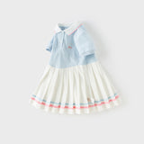 Dave&Bella Girls Summer Formal Polo Collar Blue Dress