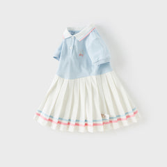 Dave&Bella Girls Summer Formal Polo Collar Blue Dress