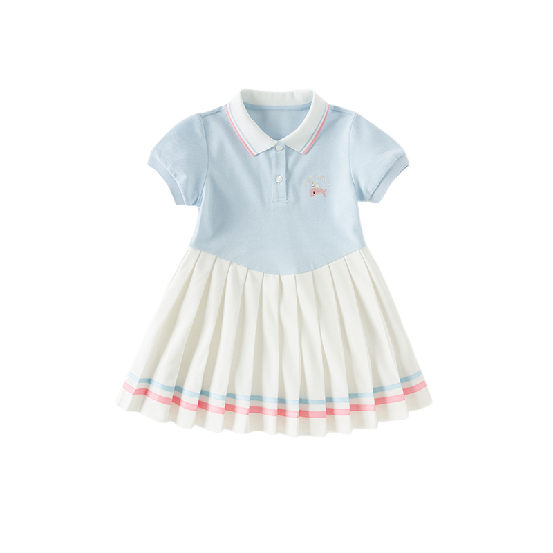 Dave&Bella Girls Summer Formal Polo Collar Blue Dress