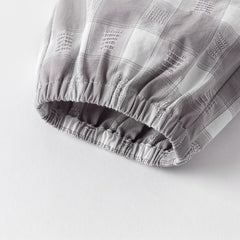 Dave&Bella Toddler Boys Summer Casual Grey White Plaid Breathable Cotton Loose Pants