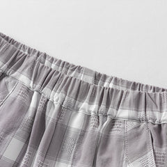 Dave&Bella Toddler Boys Summer Casual Grey White Plaid Breathable Cotton Loose Pants