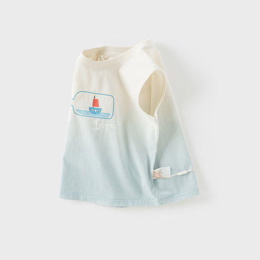 Dave&Bella Toddler Boys Summer Bule Breathable Cotton Sleeveless Tank Tops