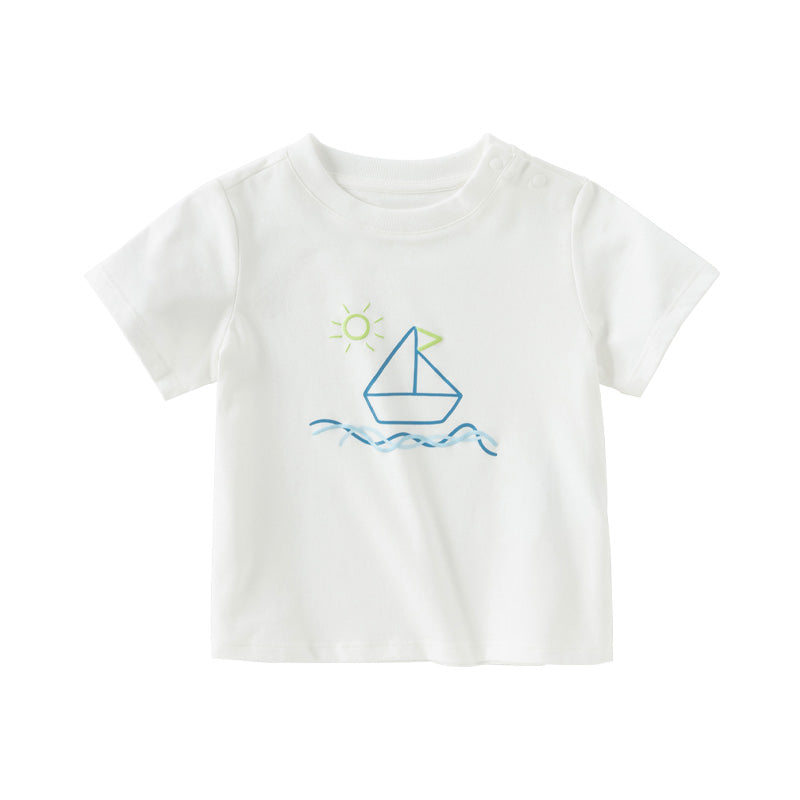 Dave&Bella Toddler Boys Summer Green/White Short Sleeve Cute Print Holiday T-shits Tops