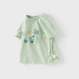 Dave&Bella Toddler Boys Summer Green/White Short Sleeve Cute Print Holiday T-shits Tops