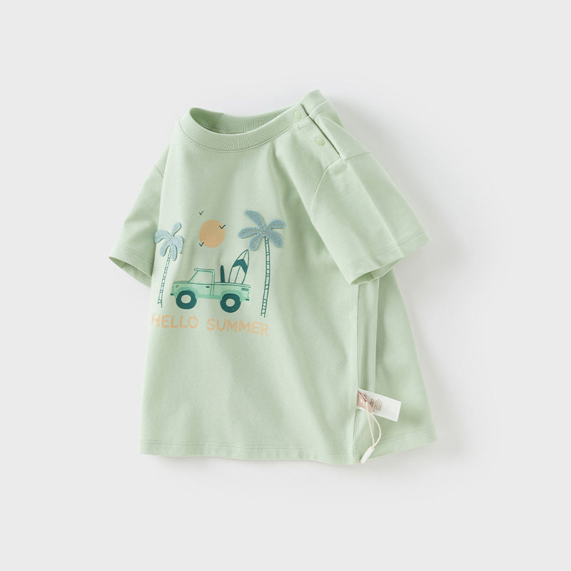 Dave&Bella Toddler Boys Summer Green/White Short Sleeve Cute Print Holiday T-shits Tops