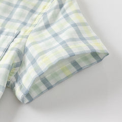 Dave&Bella Toddler Boys Summer Formal Blue Green Plaid College-style Cotton Shirt Tops
