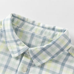 Dave&Bella Toddler Boys Summer Formal Blue Green Plaid College-style Cotton Shirt Tops