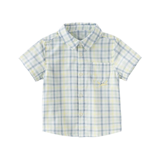 Dave&Bella Toddler Boys Summer Formal Blue Green Plaid College-style Cotton Shirt Tops