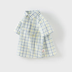 Dave&Bella Toddler Boys Summer Formal Blue Green Plaid College-style Cotton Shirt Tops