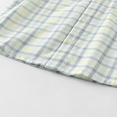Dave&Bella Toddler Boys Summer Formal Blue Green Plaid College-style Cotton Shirt Tops