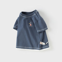 Dave&Bella Toddler Boys Summer White/Dark Blue Casual T-shirt Tops