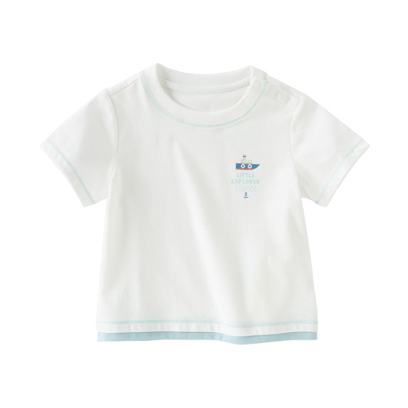 Dave&Bella Toddler Boys Summer White/Dark Blue Casual T-shirt Tops
