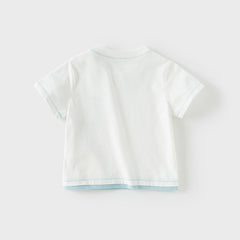 Dave&Bella Toddler Boys Summer White/Dark Blue Casual T-shirt Tops
