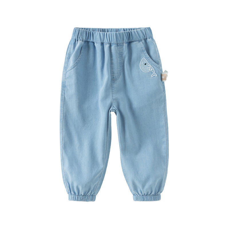 Dave&Bella Toddler Boys Summer Light Blue Casual Adjustable-waistband Jeans