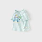 Dave&Bella Toddler Boys Summer Cute Car Print Blue Breathable Cotton T-shirts