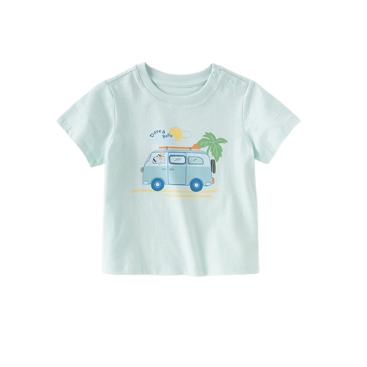 Dave&Bella Toddler Boys Summer Cute Car Print Blue Breathable Cotton T-shirts