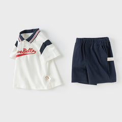 Dave&Bella Boys Summer Cotton Polo T-shirt Five-Point Short Pant Set