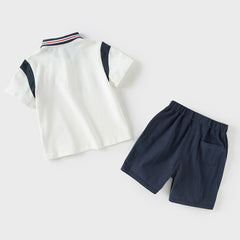 Dave&Bella Boys Summer Cotton Polo T-shirt Five-Point Short Pant Set