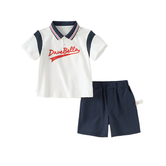 Dave&Bella Boys Summer Cotton Polo T-shirt Five-Point Short Pant Set