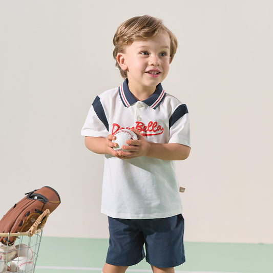 Dave&Bella Boys Summer Cotton Polo T-shirt Five-Point Short Pant Set
