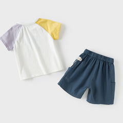 Dave&Bella Toddler Boys Summer Cotton Casual White T-shirt Short Outfit Sets