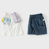 Dave&Bella Toddler Boys Summer Cotton Casual White T-shirt Short Outfit Sets