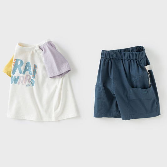 Dave&Bella Toddler Boys Summer Cotton Casual White T-shirt Short Outfit Sets