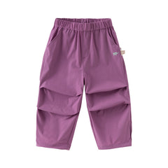 Dave&Bella Kids Boys Summer Versatile Khaki/Purple Loose Lightweight Pants