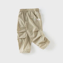 Dave&Bella Kids Boys Summer Versatile Khaki/Purple Loose Lightweight Pants