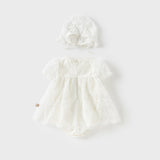 Dave&Bella Baby Girls Summer Beige Cotton Mesh Jumpsuit Romper
