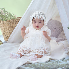 Dave&Bella Baby Girls Summer Beige Cotton Mesh Jumpsuit Romper