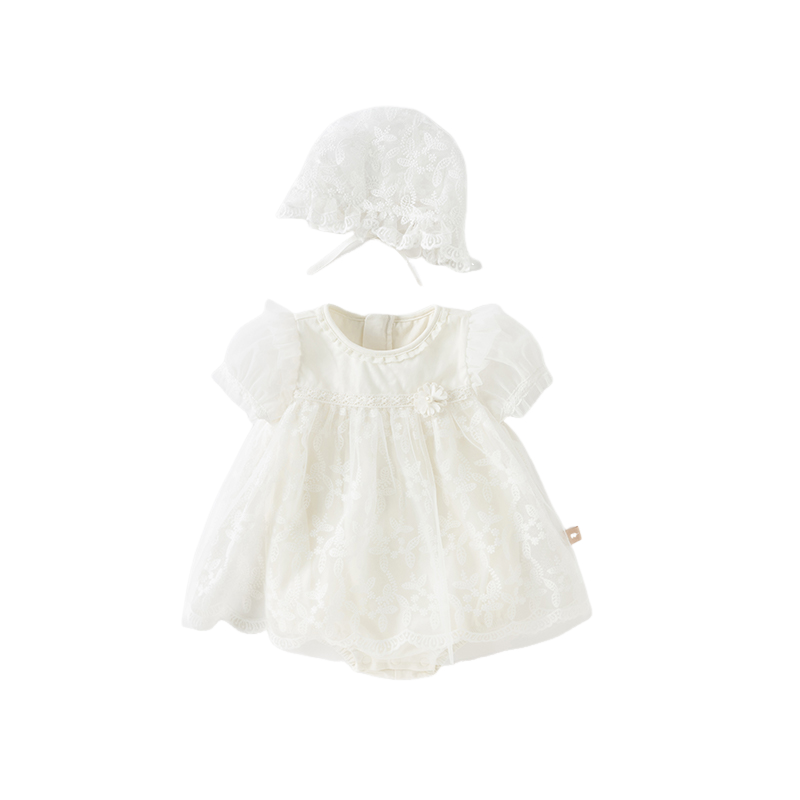 Dave&Bella Baby Girls Summer Beige Cotton Mesh Jumpsuit Romper
