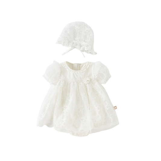 Dave&Bella Baby Girls Summer Beige Cotton Mesh Jumpsuit Romper