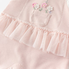 Dave&Bella Baby Girls Summer Sweet Pink Flower Embroidery Soft Indoor Rompers