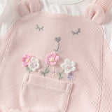 Dave&Bella Baby Girls Summer Sweet Pink Flower Embroidery Soft Indoor Rompers