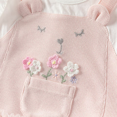 Dave&Bella Baby Girls Summer Sweet Pink Flower Embroidery Soft Indoor Rompers