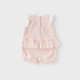 Dave&Bella Baby Girls Summer Sweet Pink Flower Embroidery Soft Indoor Rompers
