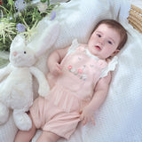 Dave&Bella Baby Girls Summer Sweet Pink Flower Embroidery Soft Indoor Rompers