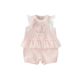 Dave&Bella Baby Girls Summer Sweet Pink Flower Embroidery Soft Indoor Rompers
