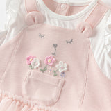 Dave&Bella Baby Girls Summer Sweet Pink Flower Embroidery Soft Indoor Rompers