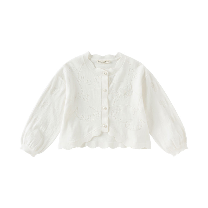 Dave&Bella Kids Girls Pearl White Breathable Cotton Long Sleeve Cardigans