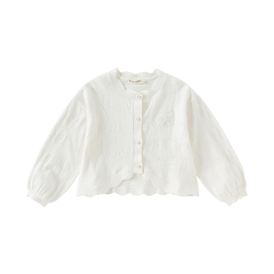 Dave&Bella Kids Girls Pearl White Breathable Cotton Long Sleeve Cardigans