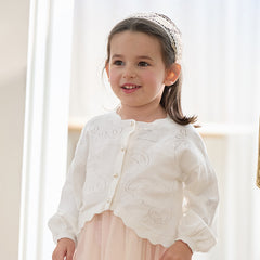 Dave&Bella Kids Girls Pearl White Breathable Cotton Long Sleeve Cardigans