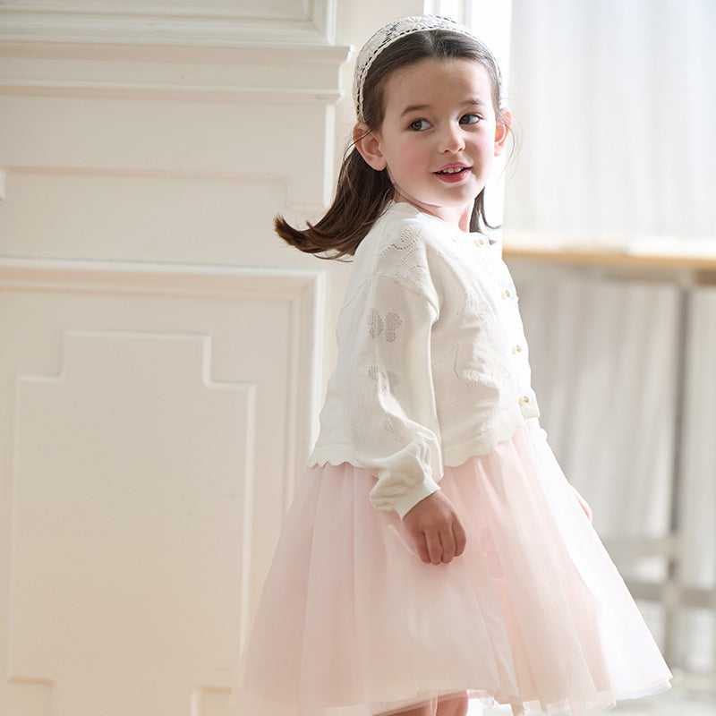 Dave&Bella Kids Girls Pearl White Breathable Cotton Long Sleeve Cardigans