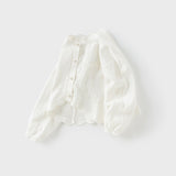 Dave&Bella Kids Girls Pearl White Breathable Cotton Long Sleeve Cardigans